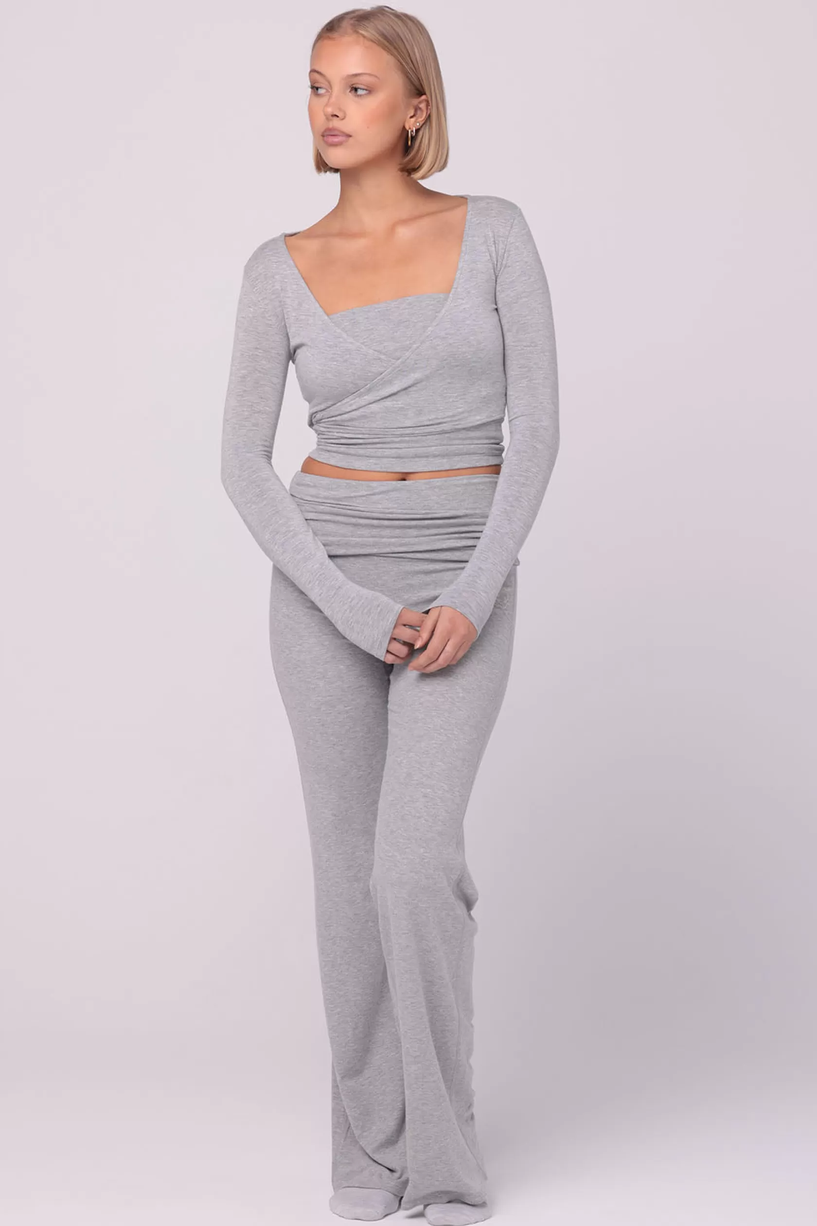 SASKI Tops>Angelina Wrap Top | Heather Grey HeatherGrey